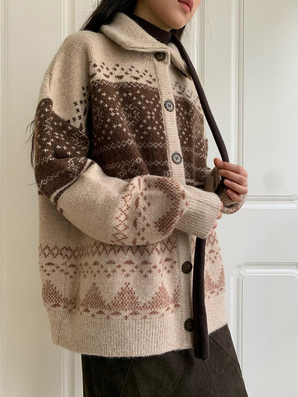 Dorydory Brown Fair Isle Vintage Long Sleeve Women&