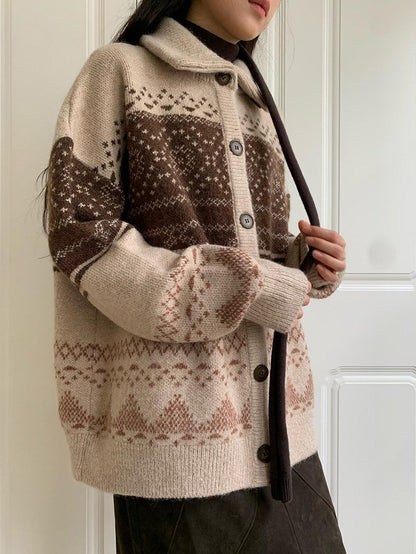 Dorydory Brown Fair Isle Vintage Long Sleeve Women&