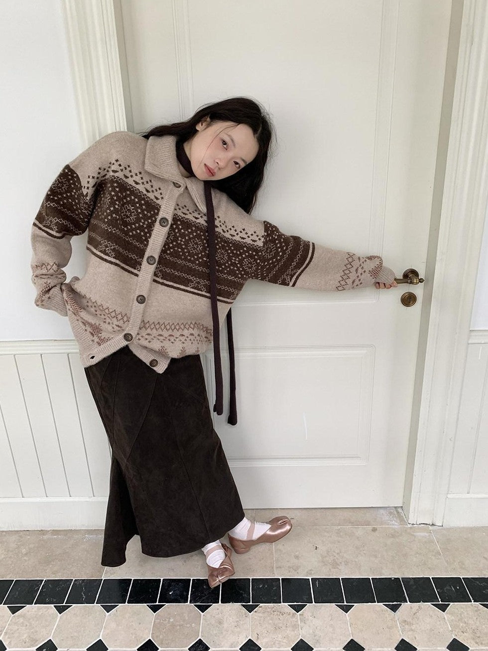 Dorydory Brown Fair Isle Vintage Long Sleeve Women&