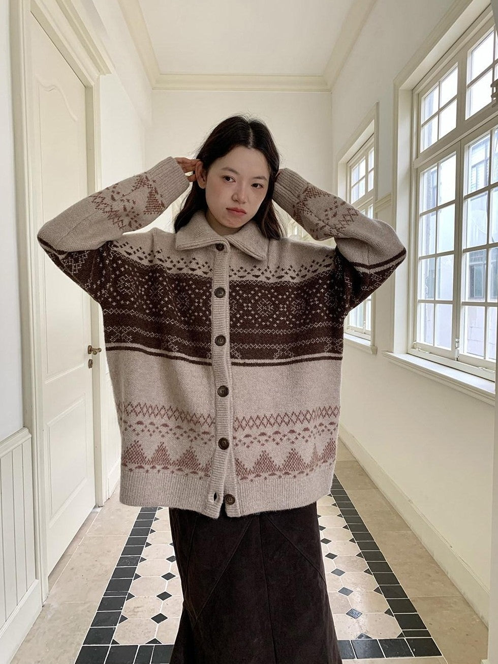 Dorydory Brown Fair Isle Vintage Long Sleeve Women&