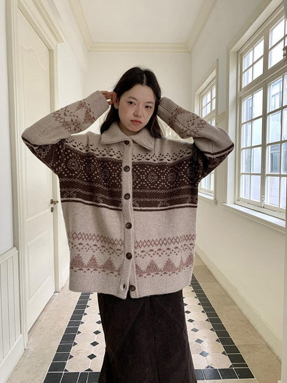 Dorydory Brown Fair Isle Vintage Long Sleeve Women&