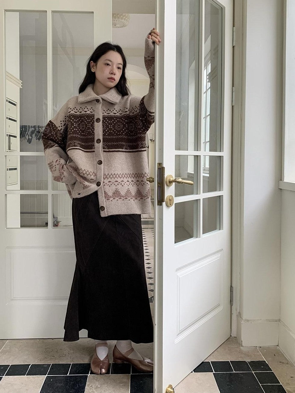 Dorydory Brown Fair Isle Vintage Long Sleeve Women&