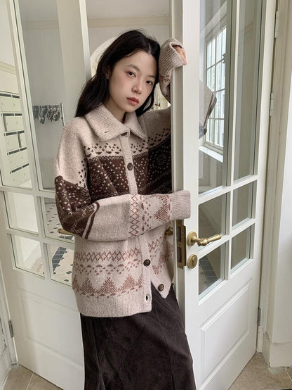Dorydory Brown Fair Isle Vintage Long Sleeve Women&