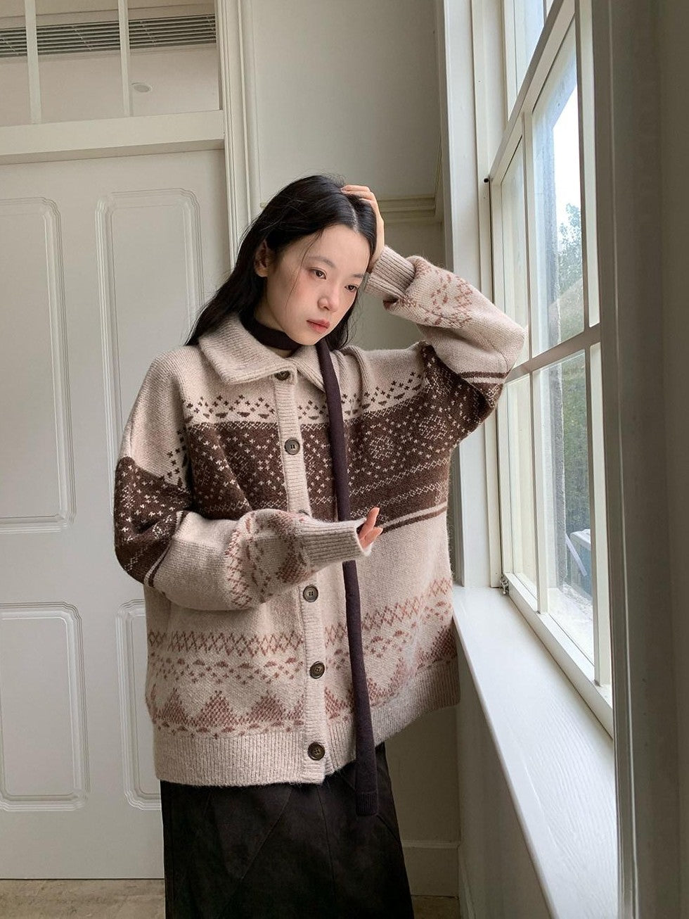 Dorydory Brown Fair Isle Vintage Long Sleeve Women&