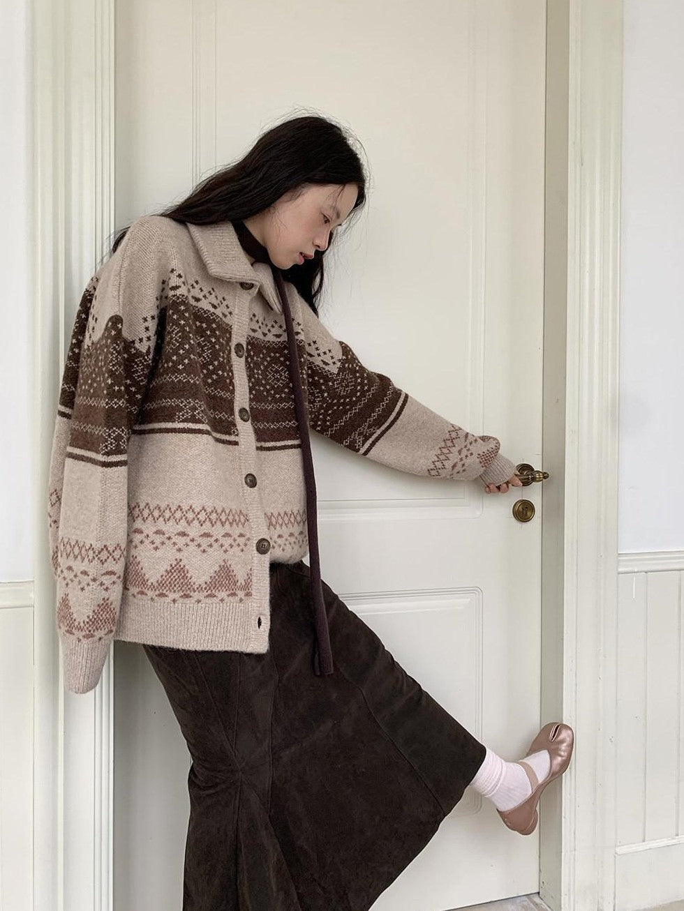 Dorydory Brown Fair Isle Vintage Long Sleeve Women&