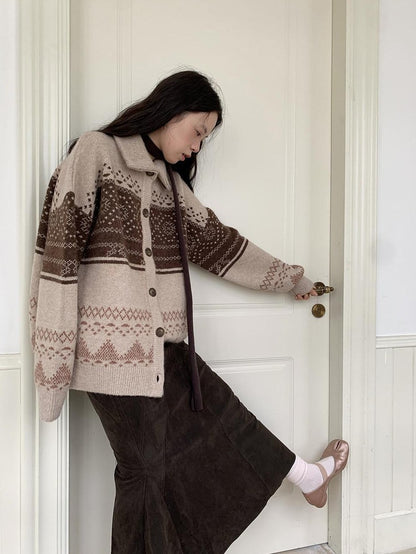 Dorydory Brown Fair Isle Vintage Long Sleeve Women&