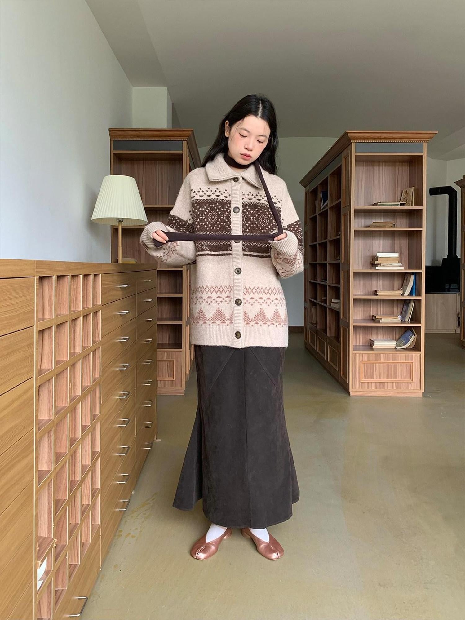 Dorydory Brown Fair Isle Vintage Long Sleeve Women&