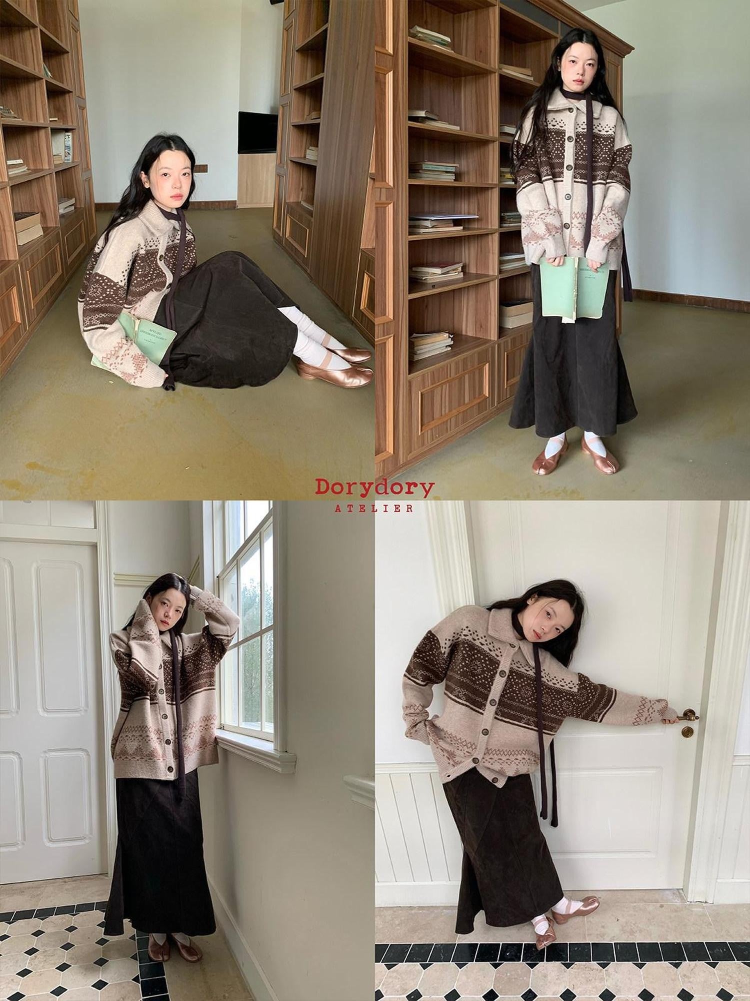Dorydory Brown Fair Isle Vintage Long Sleeve Women&