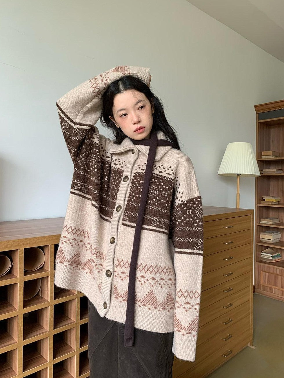 Dorydory Brown Fair Isle Vintage Long Sleeve Women&