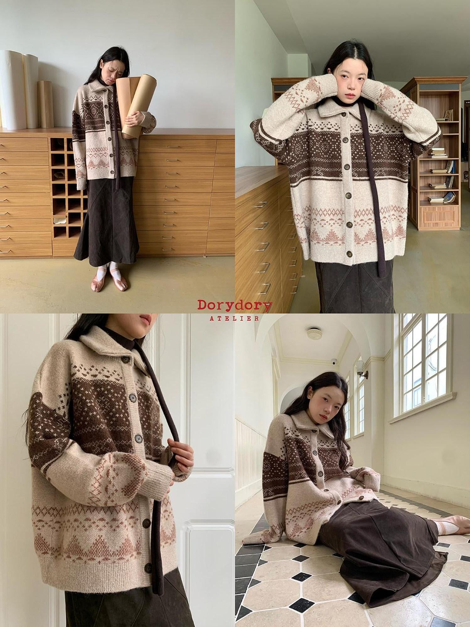 Dorydory Brown Fair Isle Vintage Long Sleeve Women&