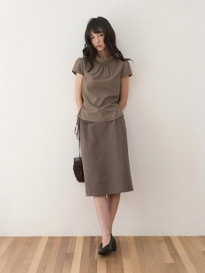 Dorydory Brown Green Plaid Bowl Collar Short Sleeve Vintage Women&