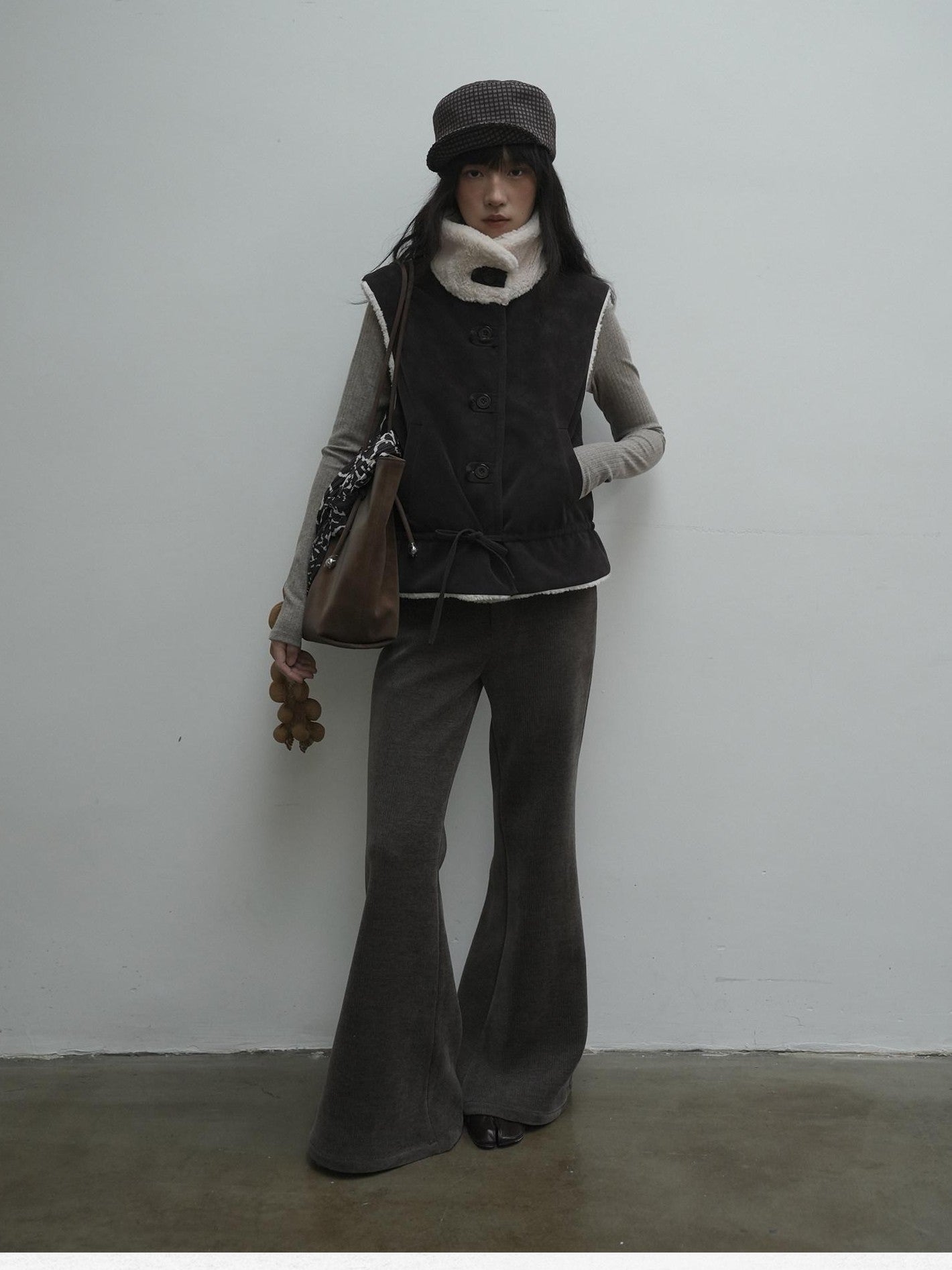 Dorydory Brown Green Vintage Velvet Detachable Skirt Mid Low Waist Women&