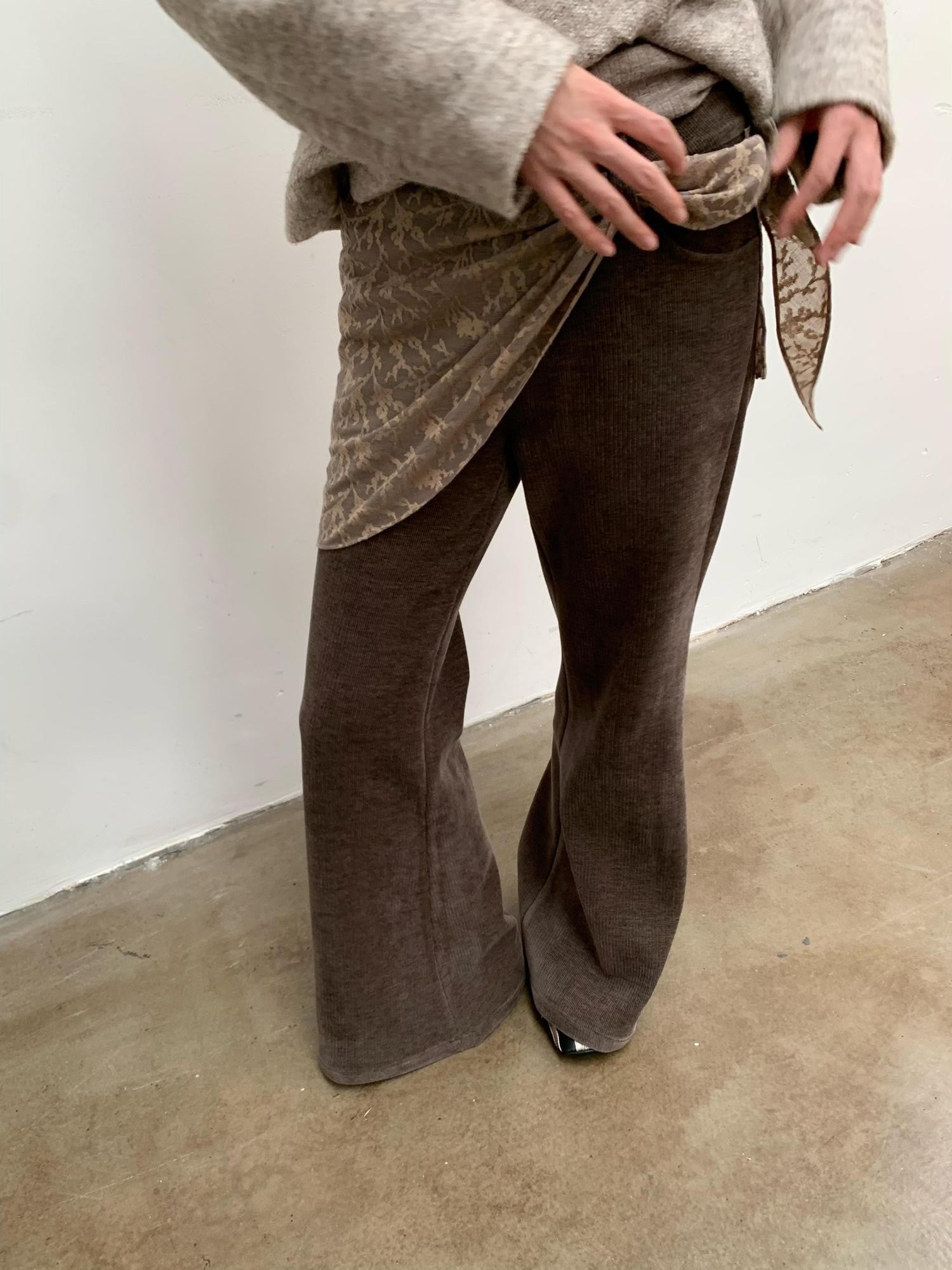 Dorydory Brown Green Vintage Velvet Detachable Skirt Mid Low Waist Women&