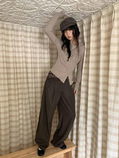 Dorydory Brown Plaid Patchwork Tailored Women&
