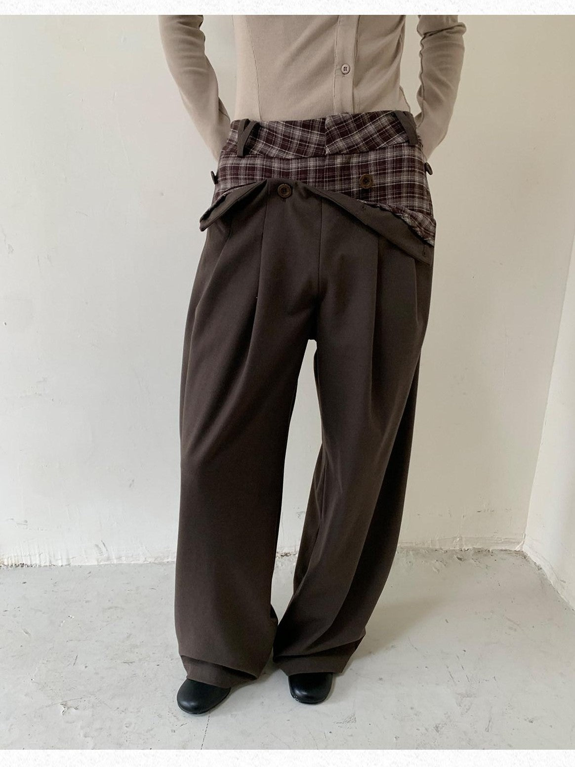 Dorydory Brown Plaid Patchwork Tailored Women&