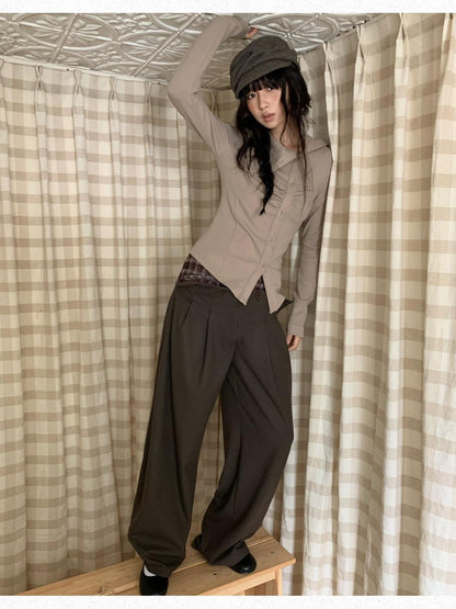Dorydory Brown Plaid Patchwork Tailored Women&