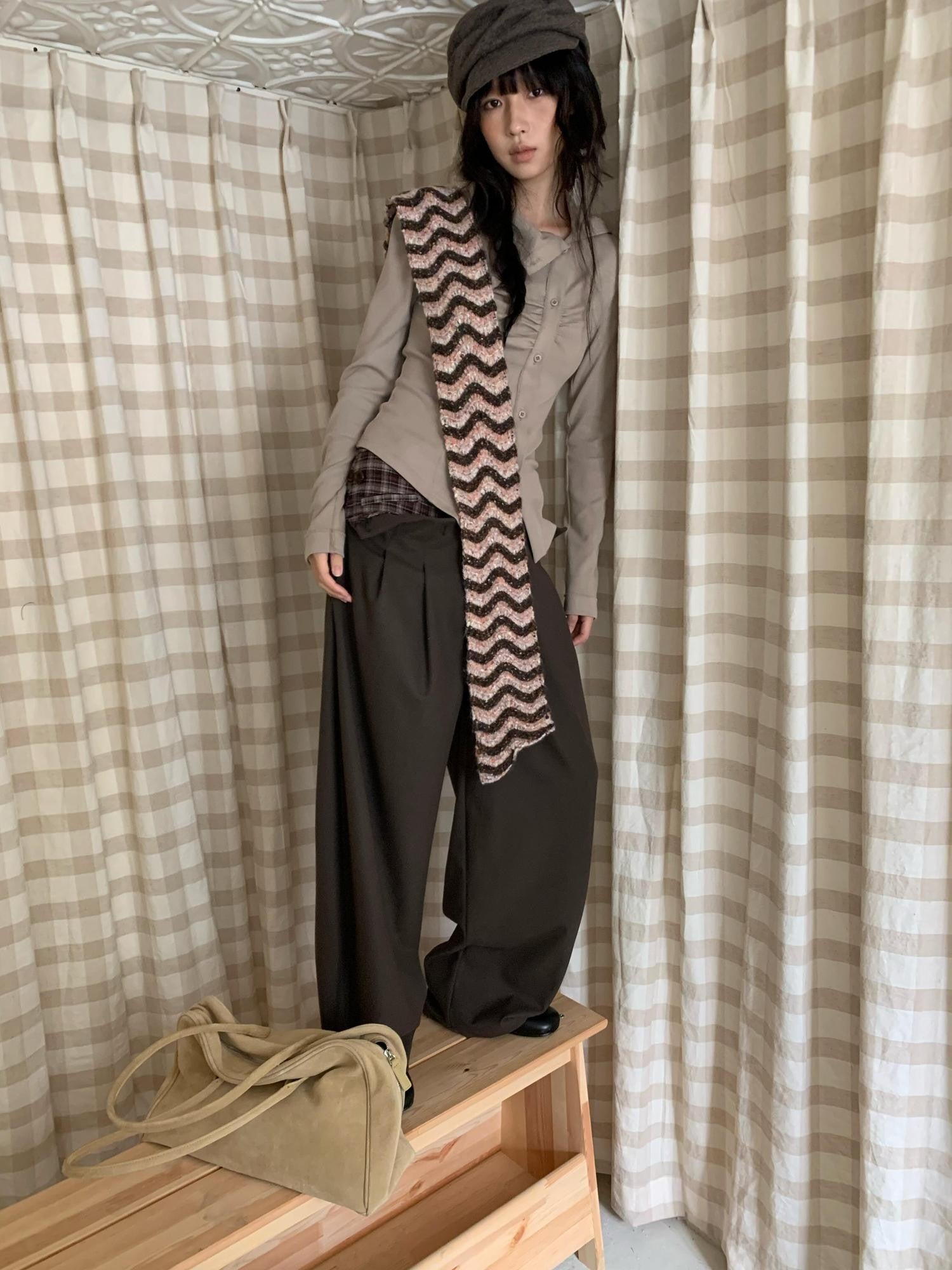 Dorydory Brown Plaid Patchwork Tailored Women&