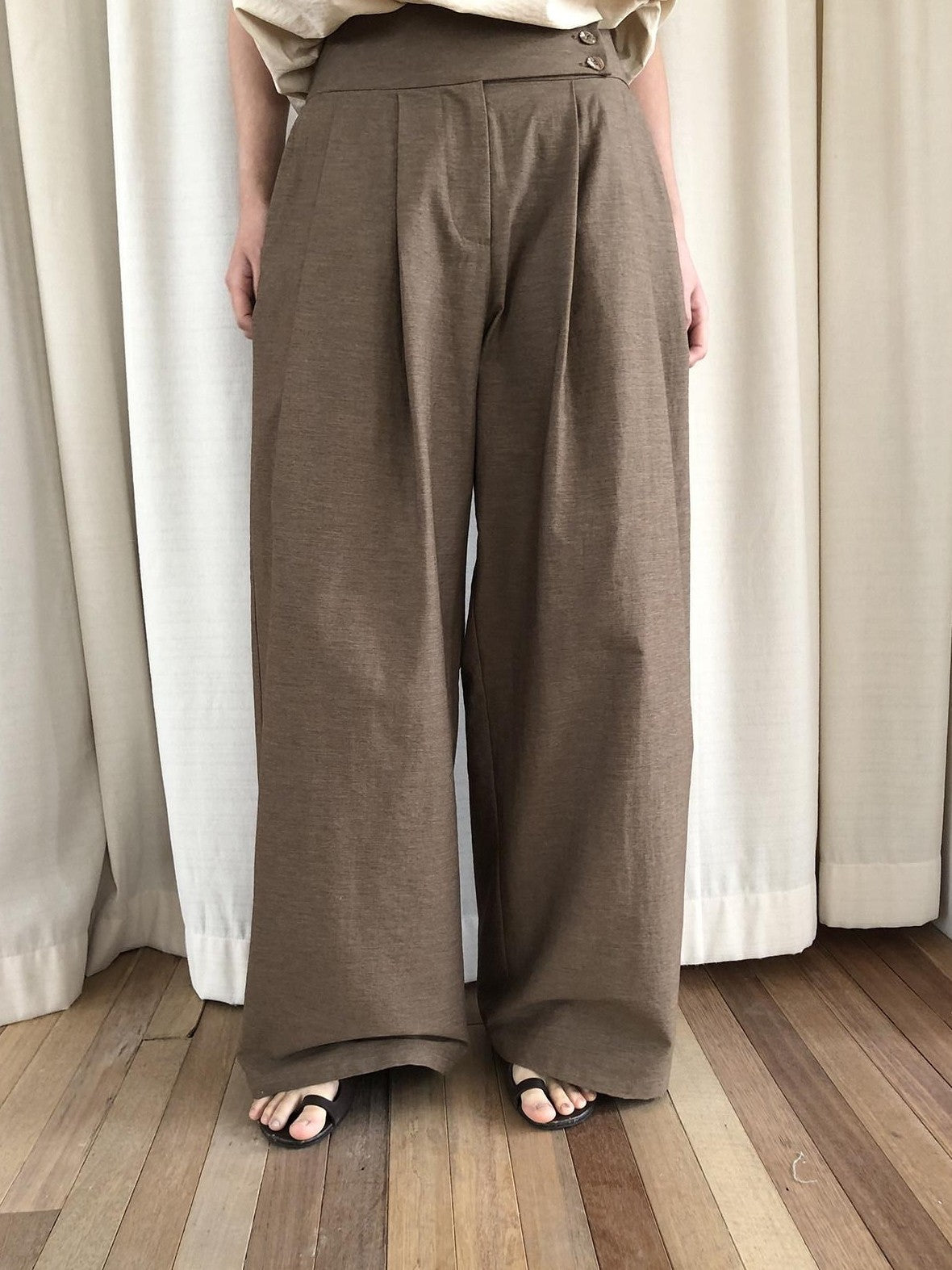 Dorydory Brown Vintage Pleated Natural Waist Women&