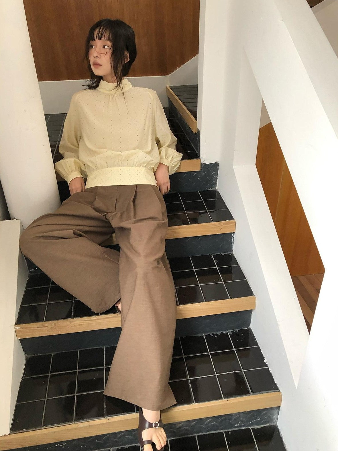Dorydory Brown Vintage Pleated Natural Waist Women&