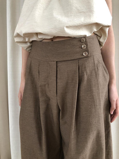 Dorydory Brown Vintage Pleated Natural Waist Women&