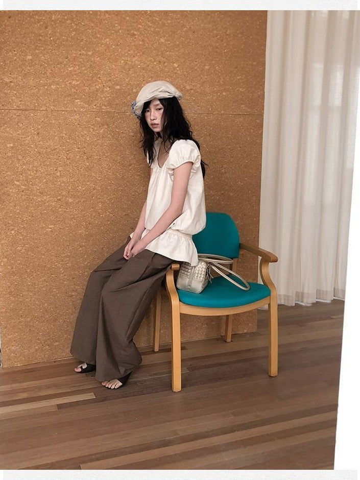 Dorydory Brown Vintage Pleated Natural Waist Women&