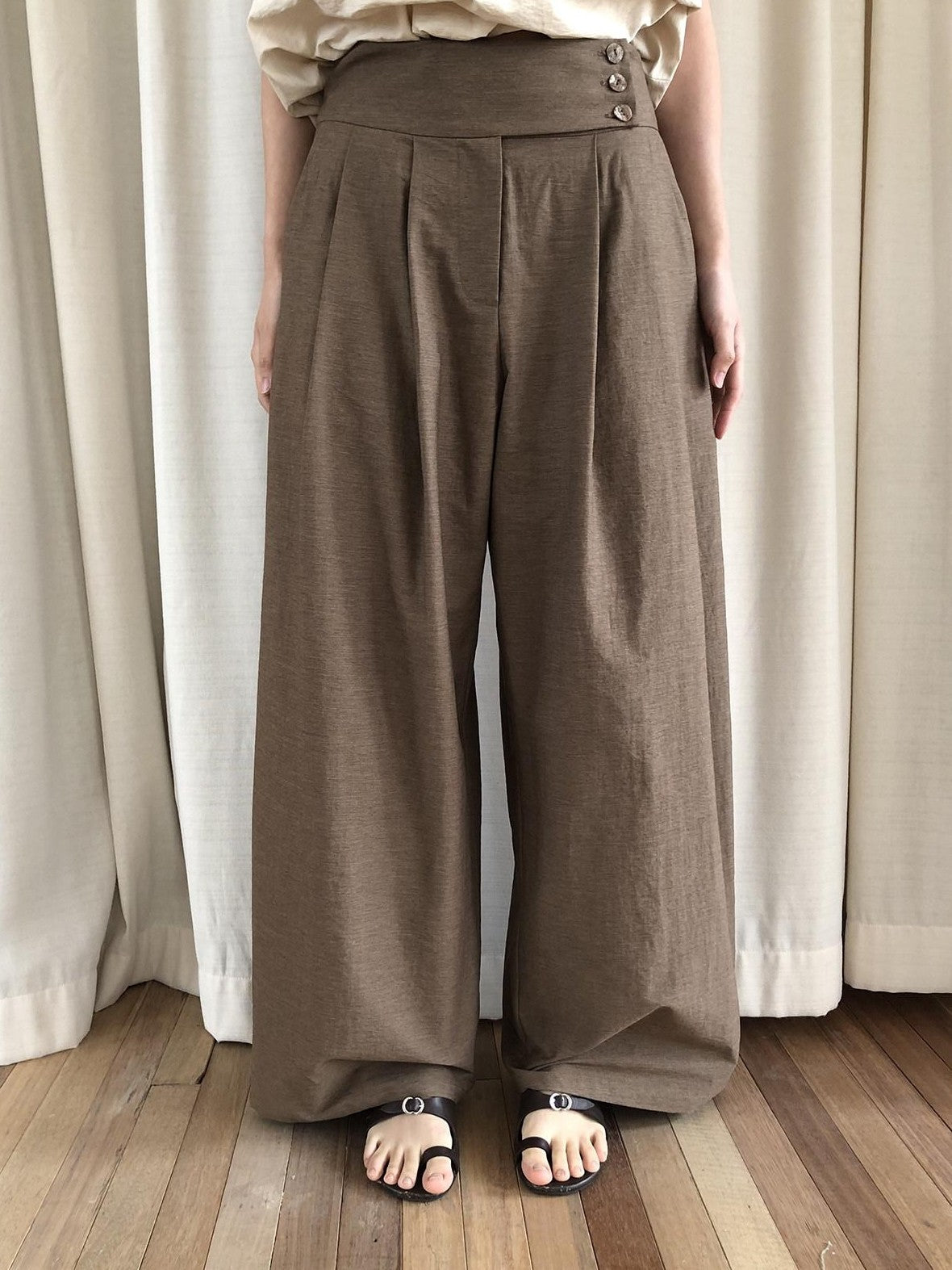 Dorydory Brown Vintage Pleated Natural Waist Women&