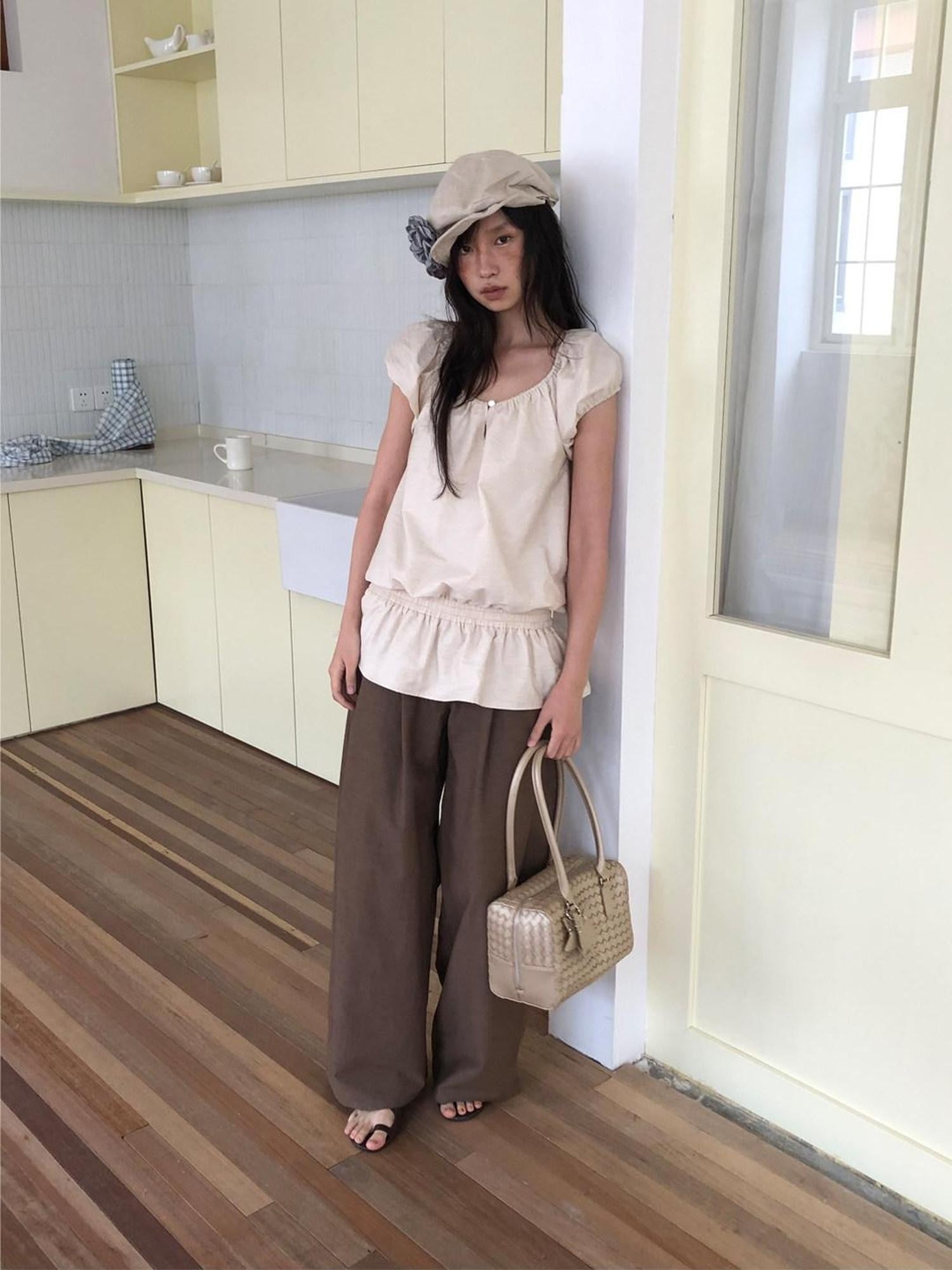 Dorydory Brown Vintage Pleated Natural Waist Women&