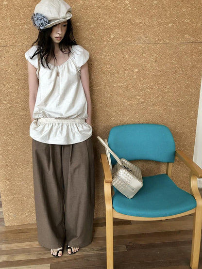 Dorydory Brown Vintage Pleated Natural Waist Women&