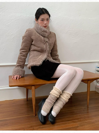 Dorydory Camel Bow Tie Lace Up High Neck Women&