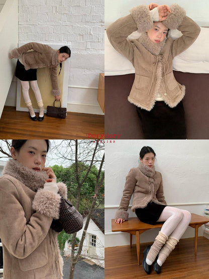Dorydory Camel Bow Tie Lace Up High Neck Women&