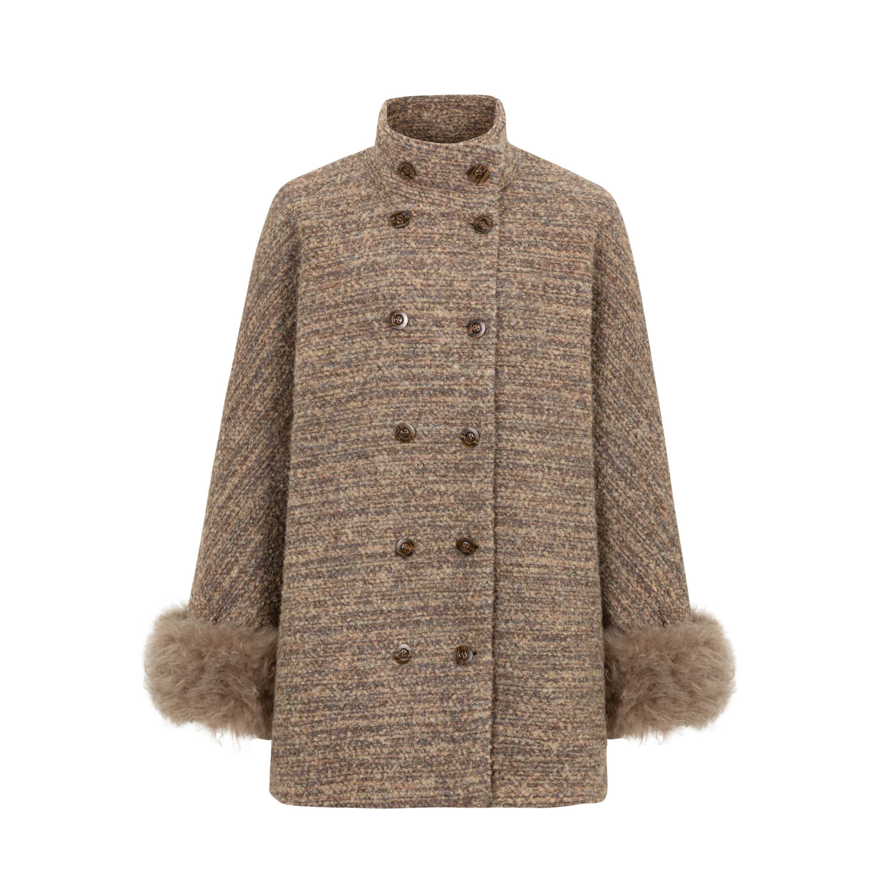 Dorydory_Camel_Loop_Textured_Double_Breasted_Stand_Collar_Women&