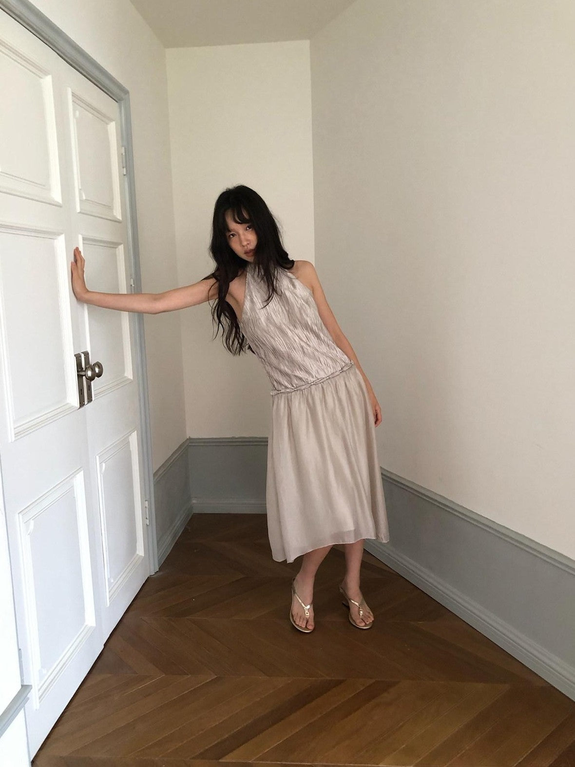 Dorydory Champagne Off Shoulder Irregular A Line Slim Women&