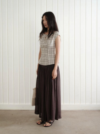 Dorydory Checked Tie Neck Bow Waist Cinch Raglan Women&