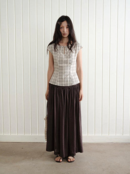 Dorydory Checked Tie Neck Bow Waist Cinch Raglan Women&