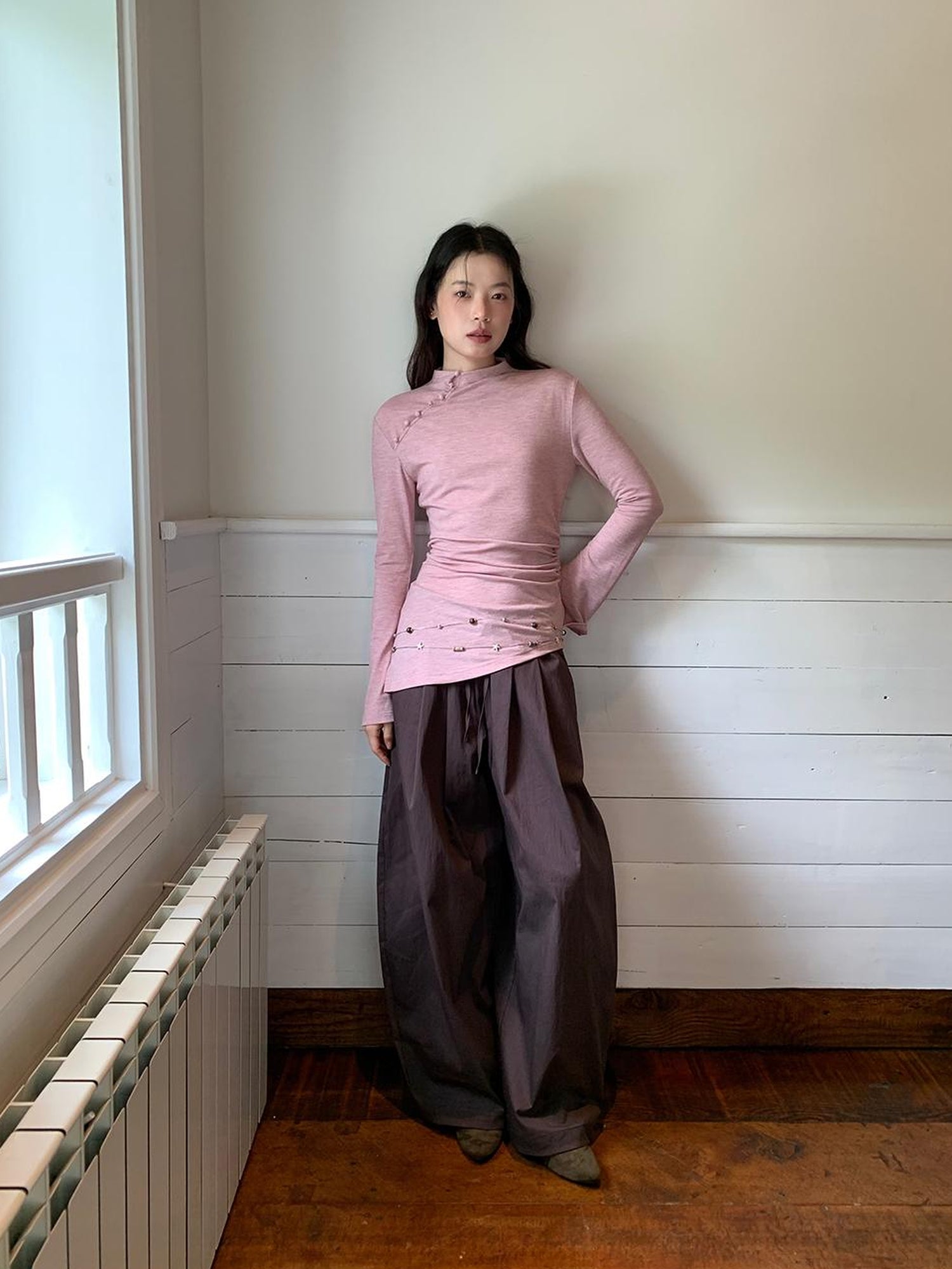 Dorydory Chinese Knot Button Tunic Top With Flared Sleeves