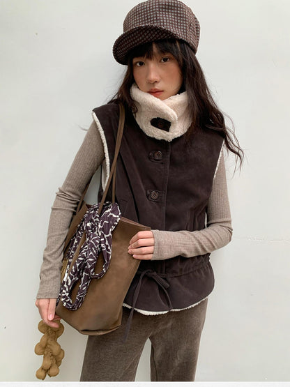 Dorydory Chocolate Reversible Faux Lamb Fleece Vintage Women&