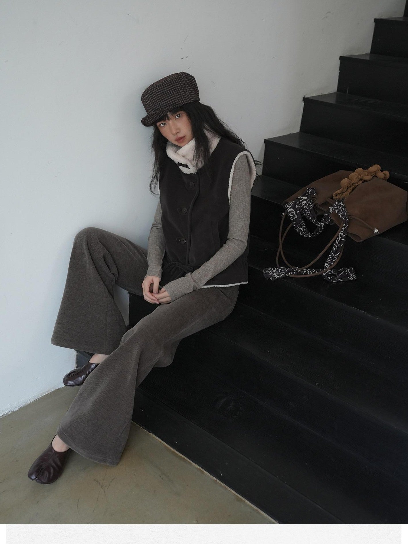 Dorydory Chocolate Reversible Faux Lamb Fleece Vintage Women&