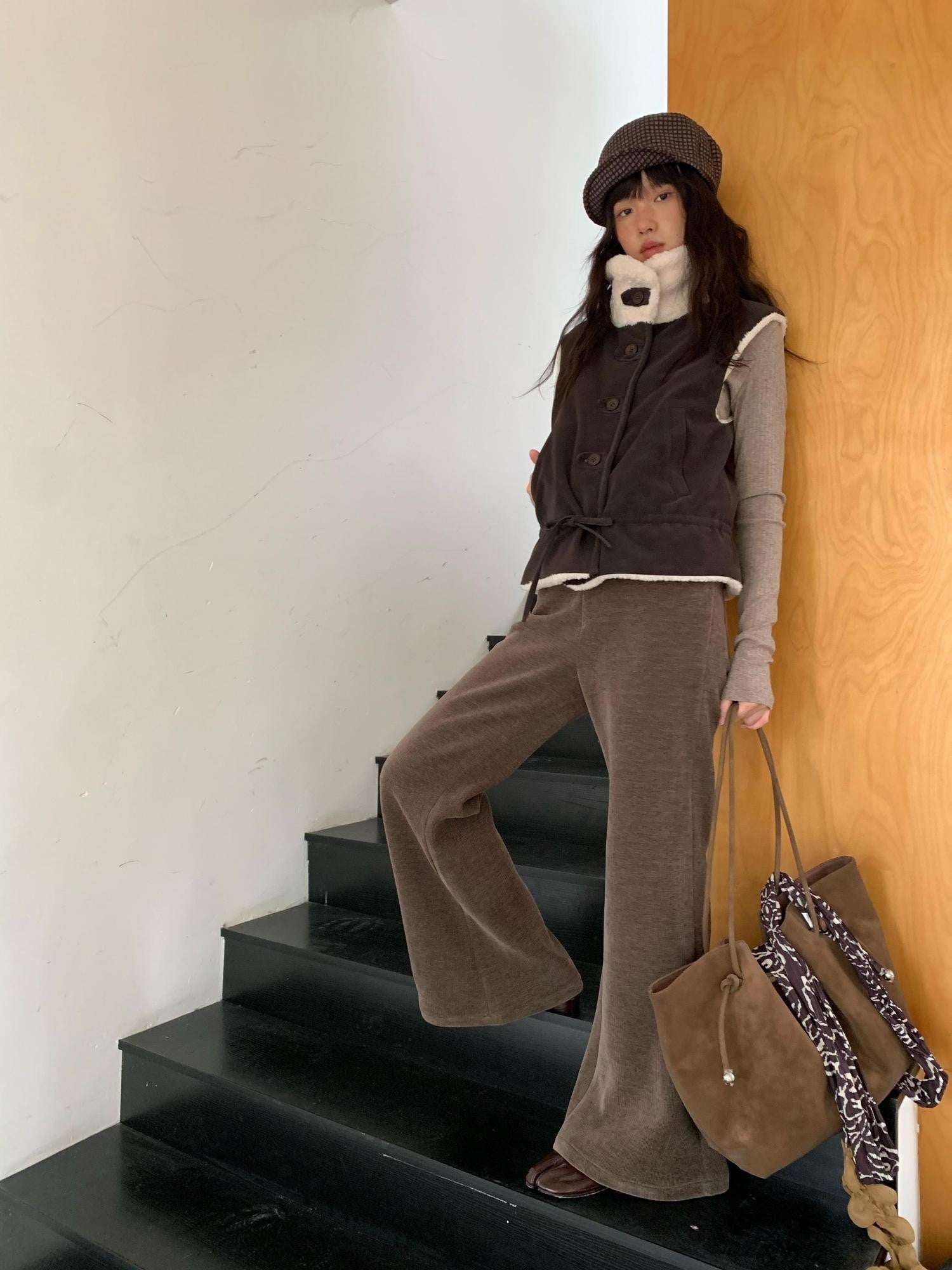 Dorydory Chocolate Reversible Faux Lamb Fleece Vintage Women&