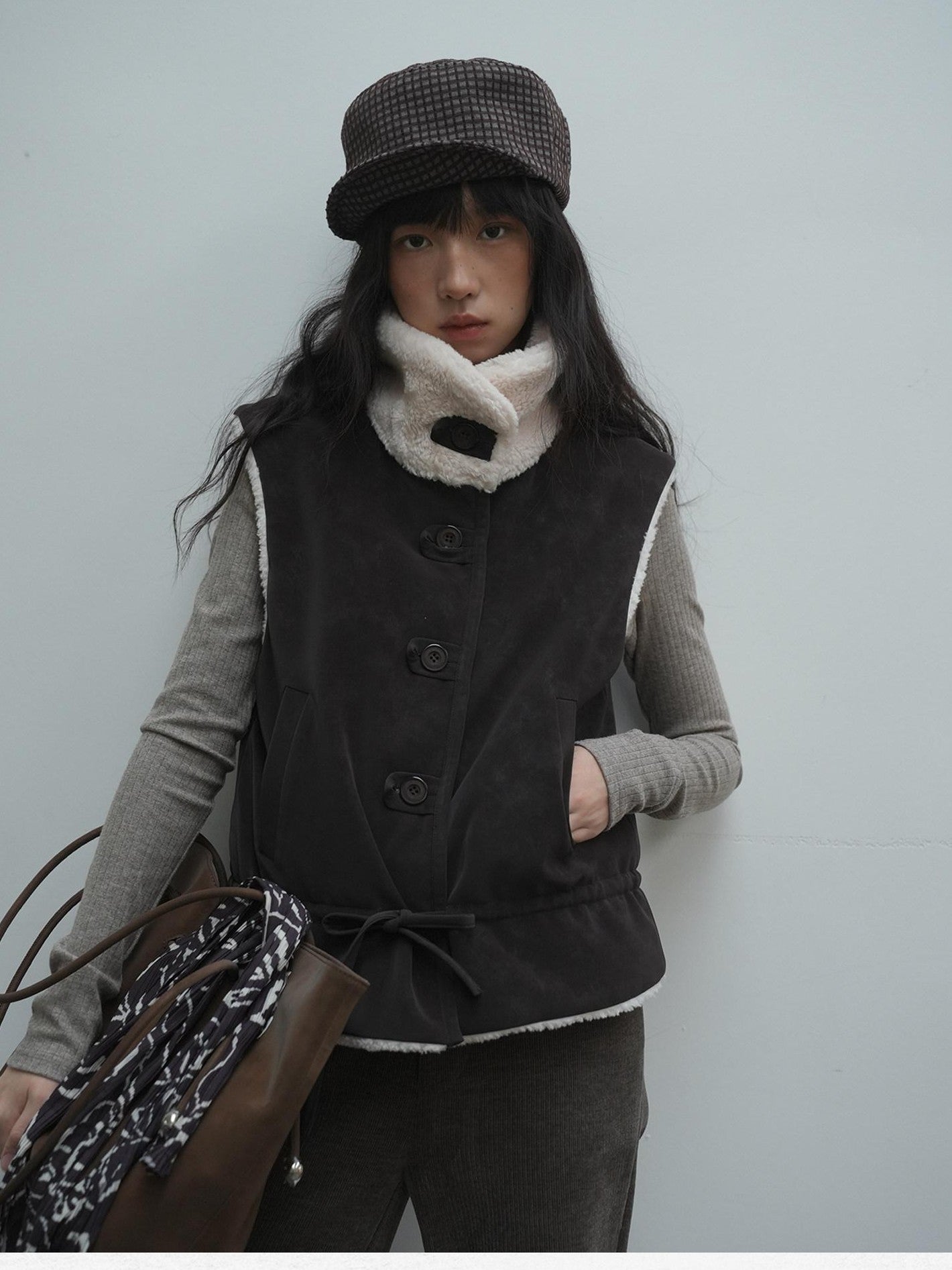 Dorydory Chocolate Reversible Faux Lamb Fleece Vintage Women&