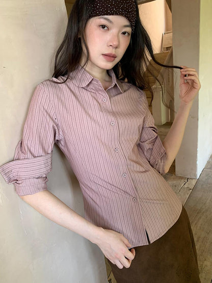 Dorydory Classic Slim Fit Striped Shirt For Women With Waist Definition