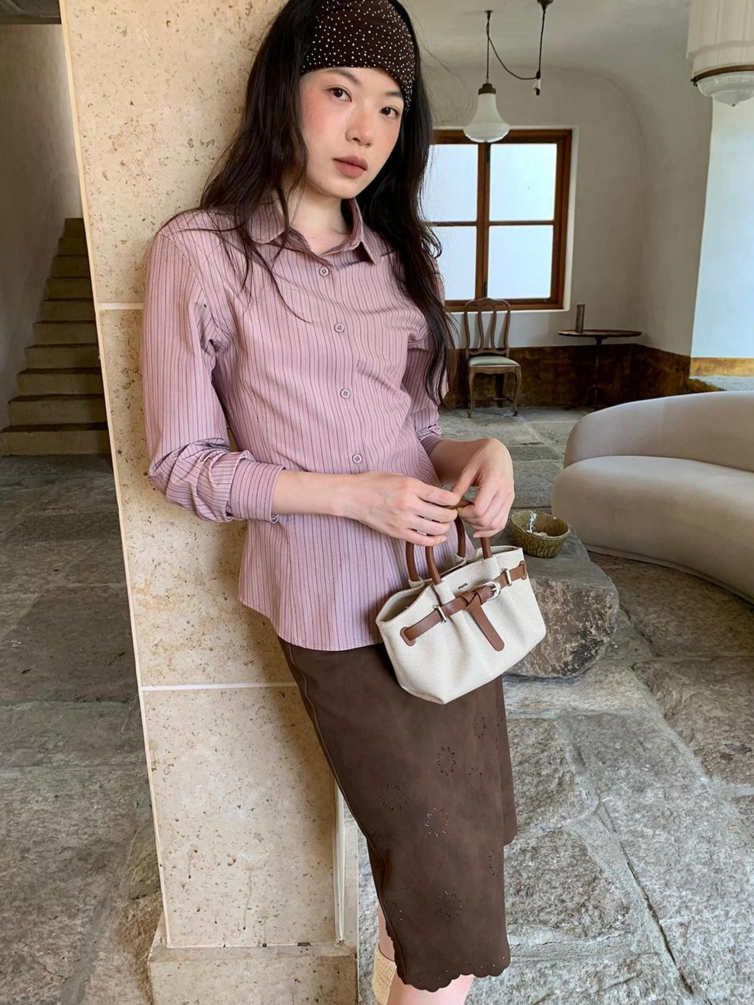 Dorydory Classic Slim Fit Striped Shirt For Women With Waist Definition