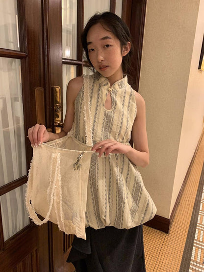 Dorydory Cloud Blossom Jacquard Standing Collar Yarn Dyed Women&