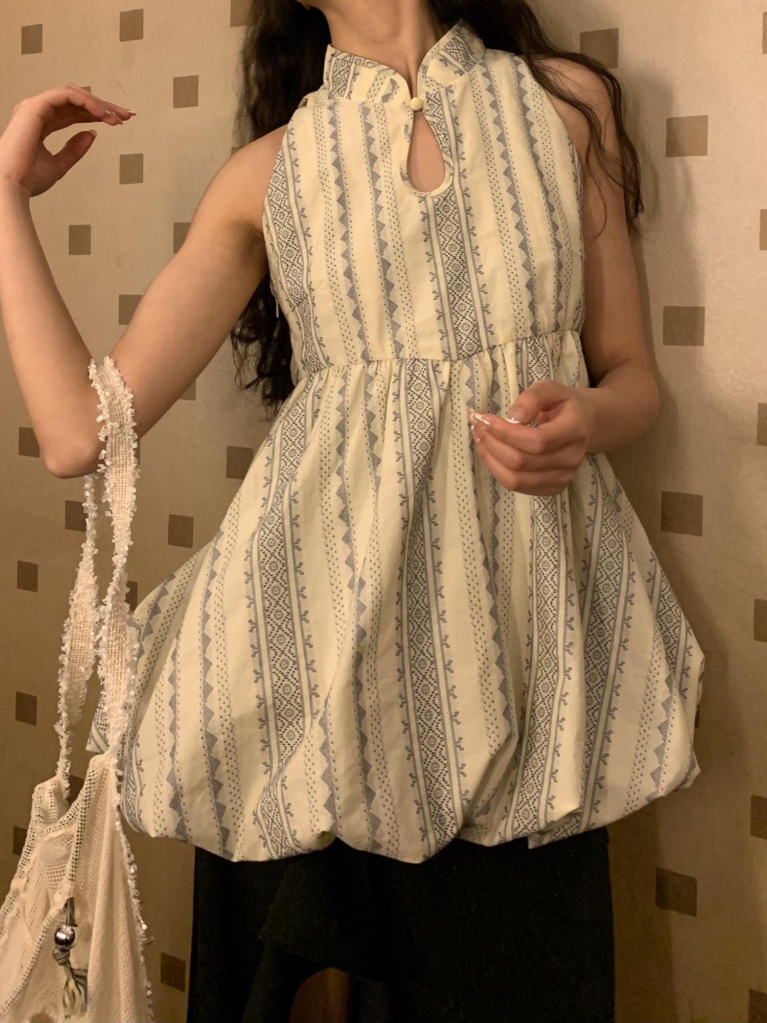 Dorydory Cloud Blossom Jacquard Standing Collar Yarn Dyed Women&