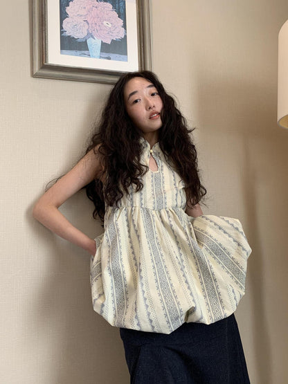 Dorydory Cloud Blossom Jacquard Standing Collar Yarn Dyed Women&