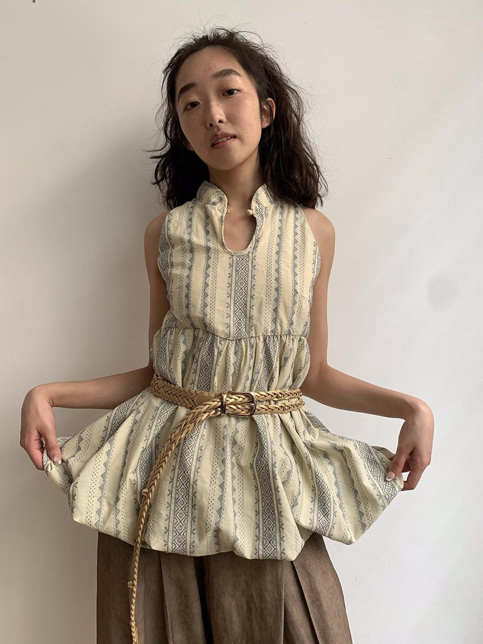 Dorydory Cloud Blossom Jacquard Standing Collar Yarn Dyed Women&
