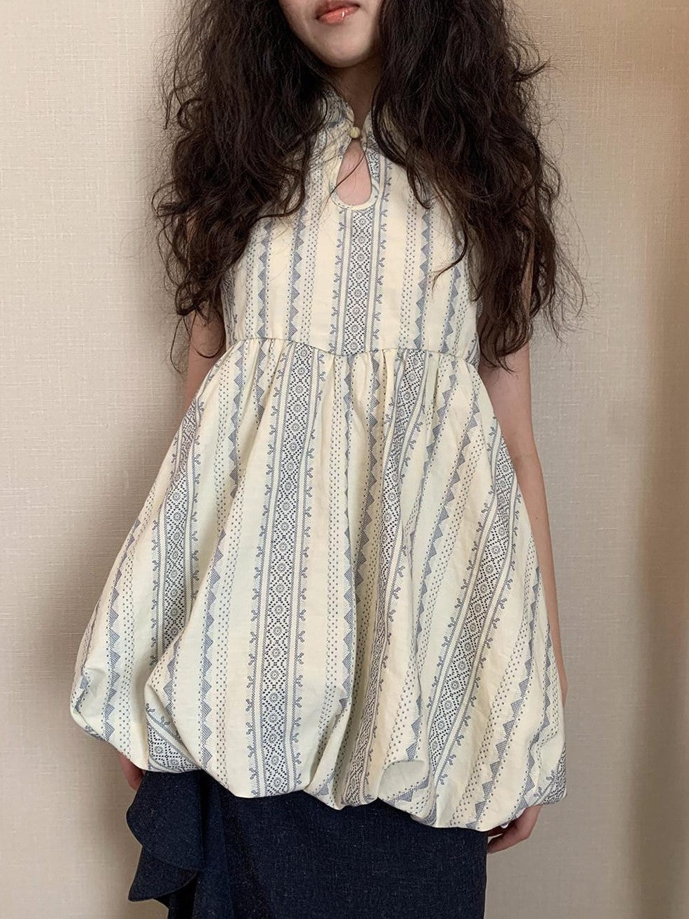 Dorydory Cloud Blossom Jacquard Standing Collar Yarn Dyed Women&