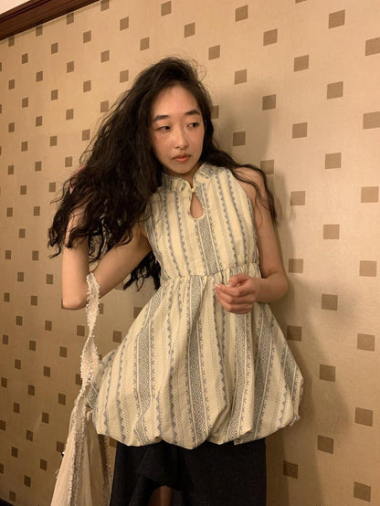 Dorydory Cloud Blossom Jacquard Standing Collar Yarn Dyed Women&