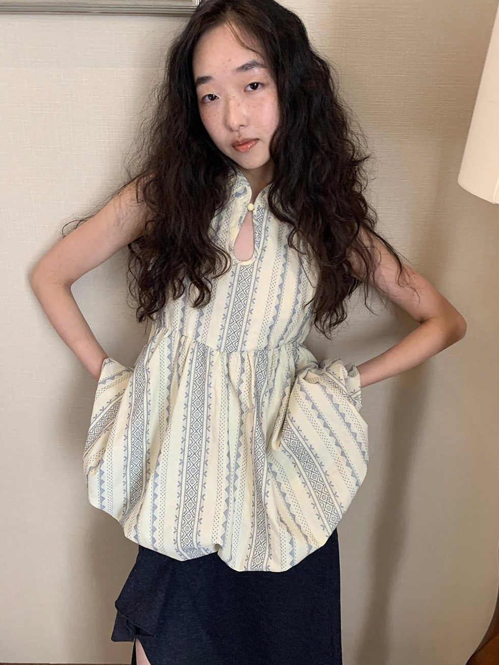 Dorydory Cloud Blossom Jacquard Standing Collar Yarn Dyed Women&