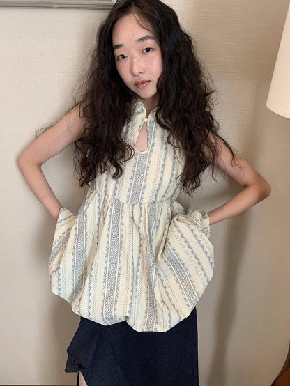 Dorydory Cloud Blossom Jacquard Standing Collar Yarn Dyed Women&