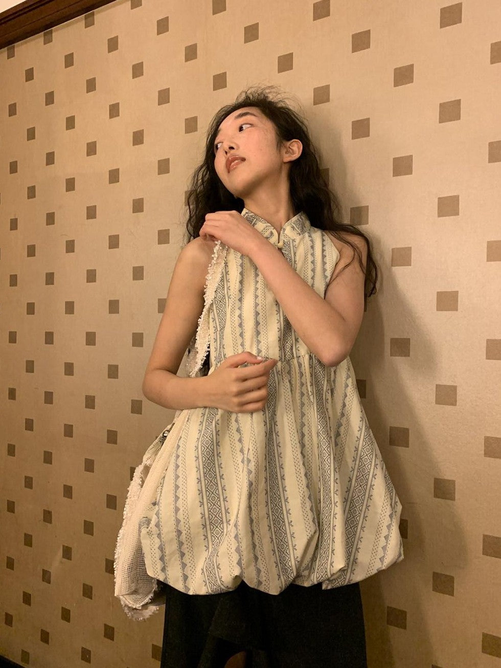 Dorydory Cloud Blossom Jacquard Standing Collar Yarn Dyed Women&